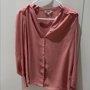 Nanette Lepore Pink Blouse with Notched Collar and Relaxed Fit